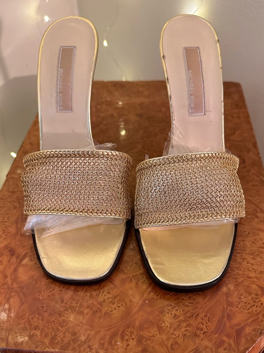 Michael Kors Gold Mesh Mules - Picture 2 of 6